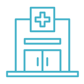 teal icon of a clinic